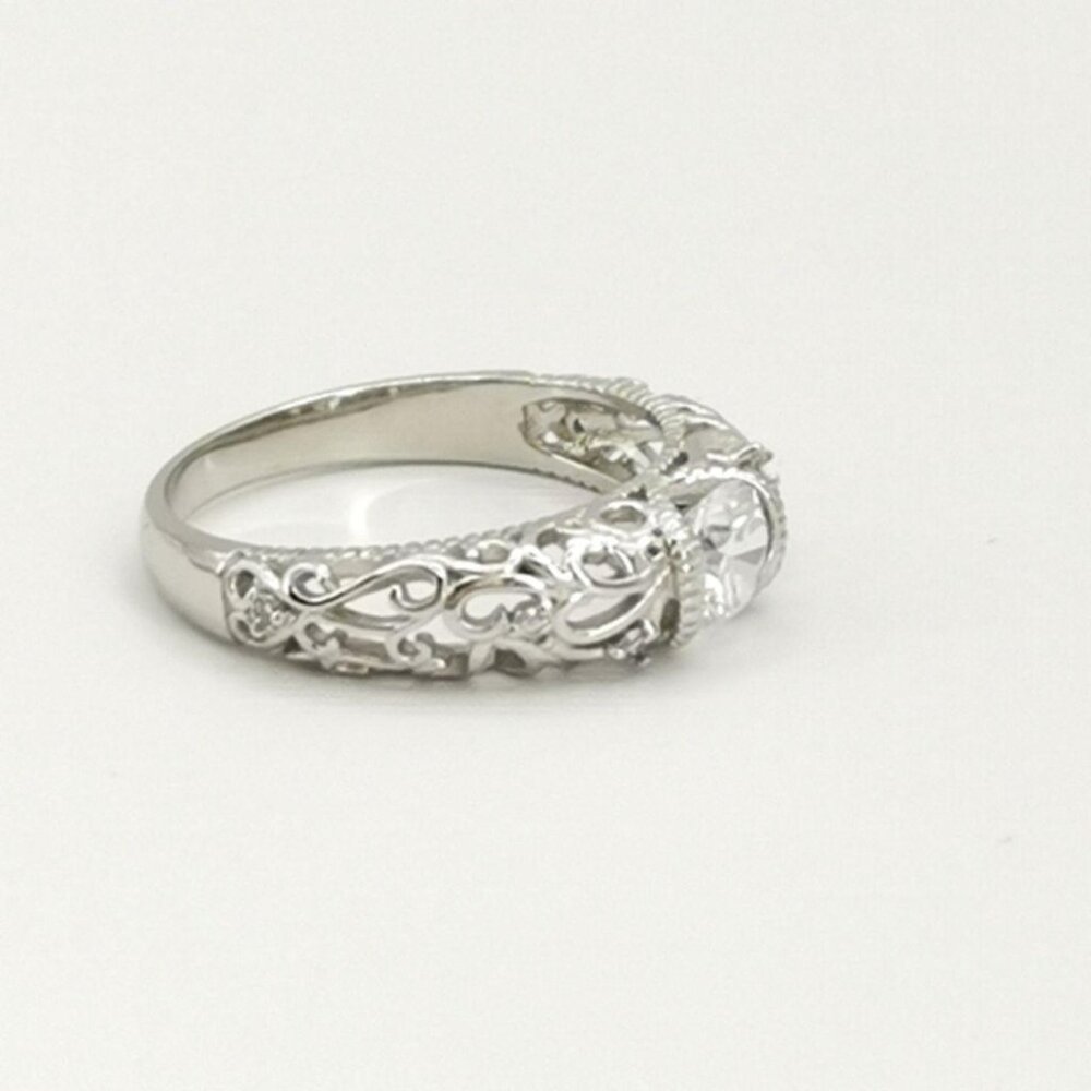 14k White Gold Vermeil Floral Filigree Dome Ring Vintage inspired Design - Picture 4 of 6